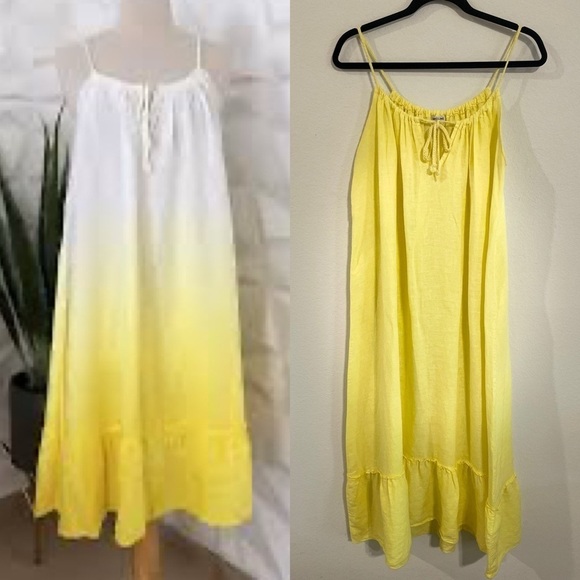 Puro Lino Women's Aima Maxi Dress Large Yellow 100% Linen Ruffle Hem Lagenlook - Picture 1 of 13